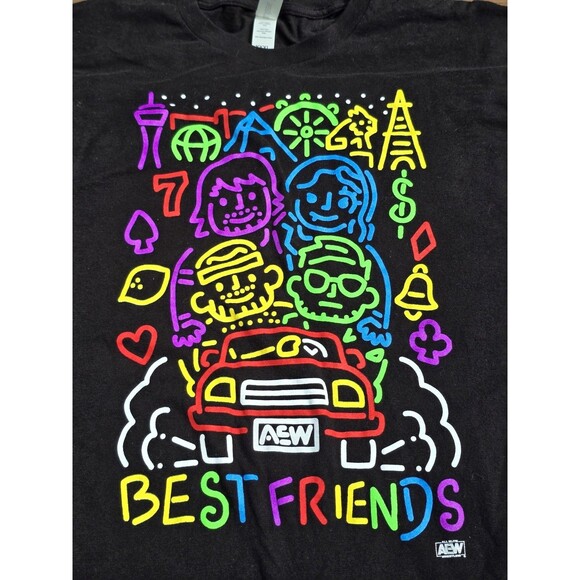 All Elite Crate Best Friends Black T Shirt 3XL  AEW Orange Cassidy Neon Colors - Picture 1 of 9